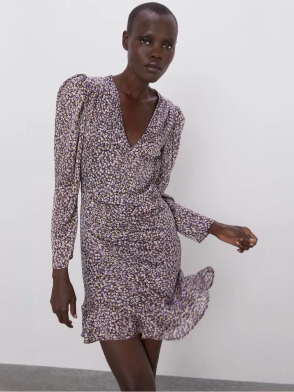 Zara Floral Ruched Mini with Ruffle Hem - Picture 3 of 9